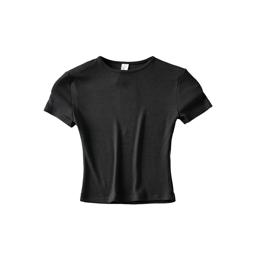Bradely Michelle Fashion Casual 2020 Summer Woman Slim Fit T-shirt Tight Cotton Short-Sleeve O-neck Tee Crop Tops