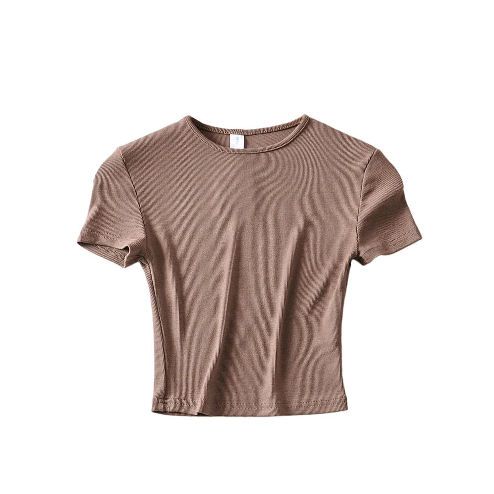 Bradely Michelle Fashion Casual 2020 Summer Woman Slim Fit T-shirt Tight Cotton Short-Sleeve O-neck Tee Crop Tops