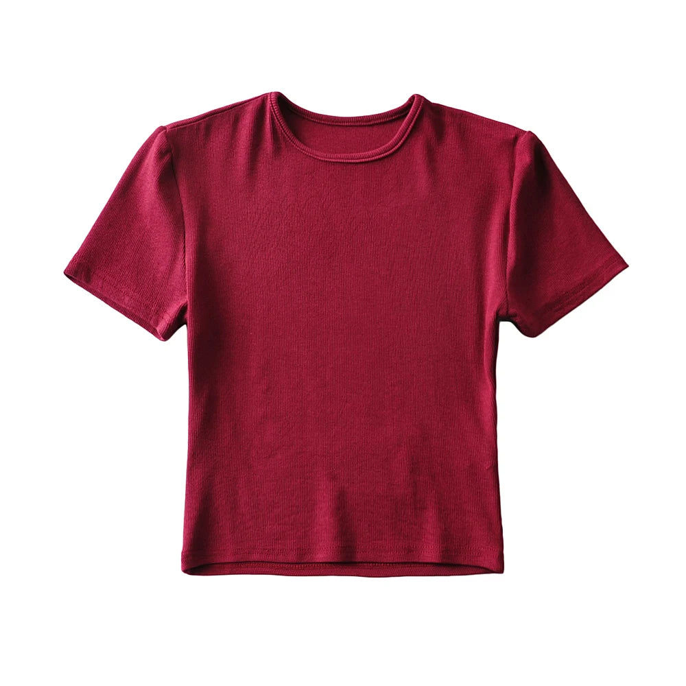 Bradely Michelle Fashion Casual 2020 Summer Woman Slim Fit T-shirt Tight Cotton Short-Sleeve O-neck Tee Crop Tops
