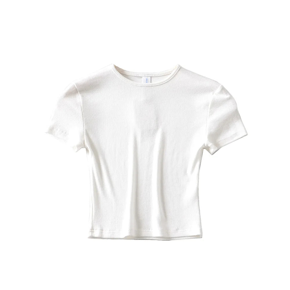 Bradely Michelle Fashion Casual 2020 Summer Woman Slim Fit T-shirt Tight Cotton Short-Sleeve O-neck Tee Crop Tops