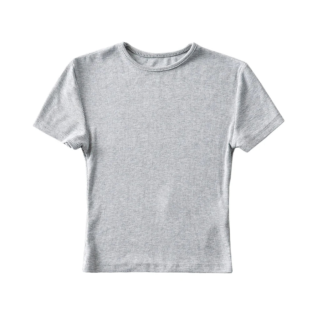 Bradely Michelle Fashion Casual 2020 Summer Woman Slim Fit T-shirt Tight Cotton Short-Sleeve O-neck Tee Crop Tops